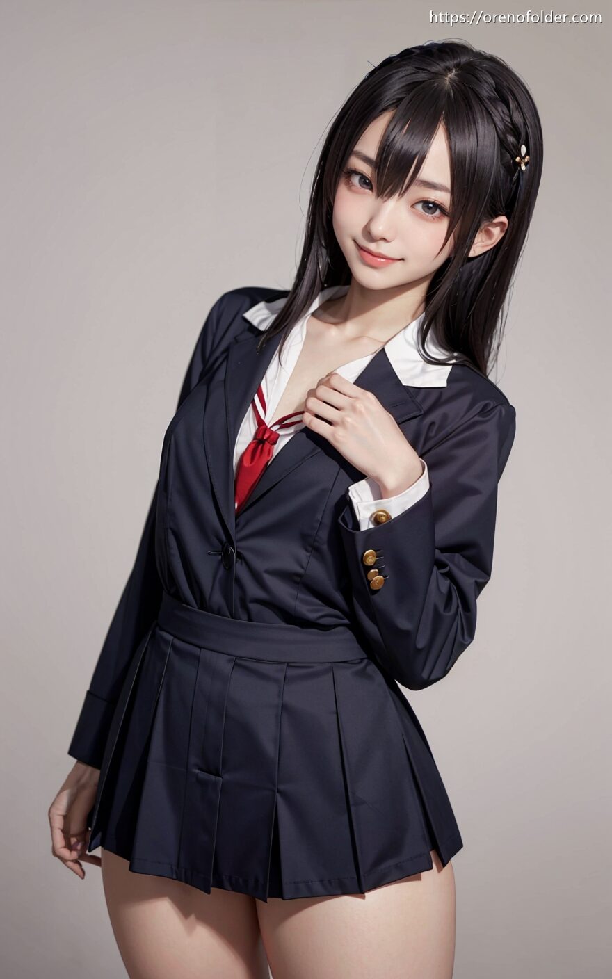 jk, スマイル, プリーツスカート, ミニスカ, ロングヘアー, 冬服, 制服, 生足, 着衣, 黒髪